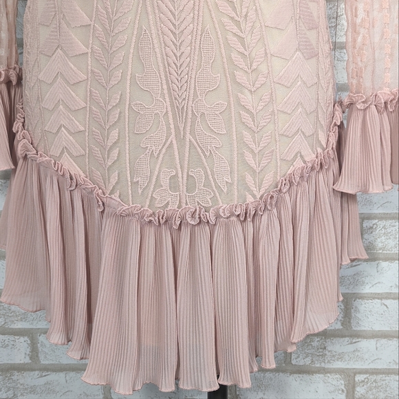 Saints + Secrets Small Dreamy Long Sleeve Blush Pink Ruffle Mini Dress - Picture 13 of 15